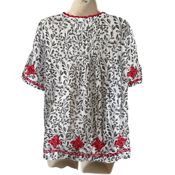 J. Jill Embroidered Pintuck Top Red Black White Size L Petite - Picture 5 of 13